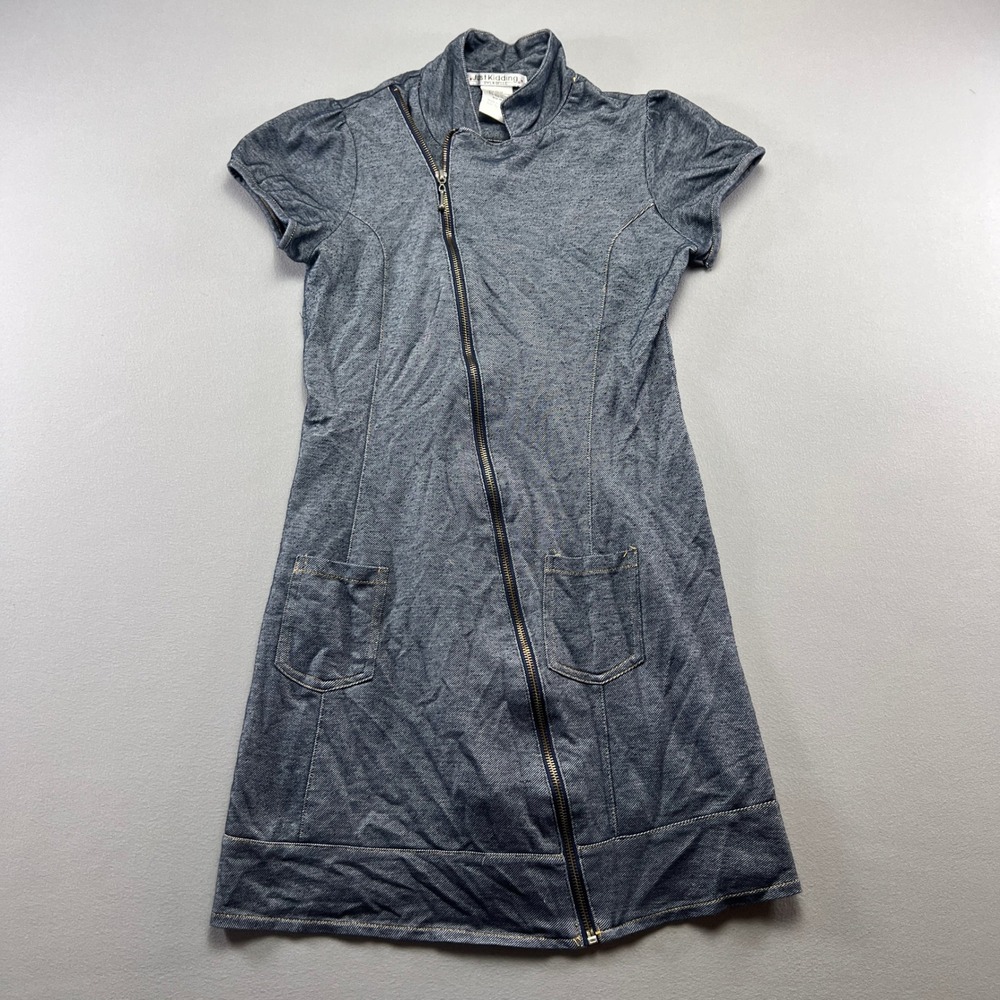 Just Kidding By La Belle Dress Girls 14 Gray Cotton Minimalist Asymmetric Zip